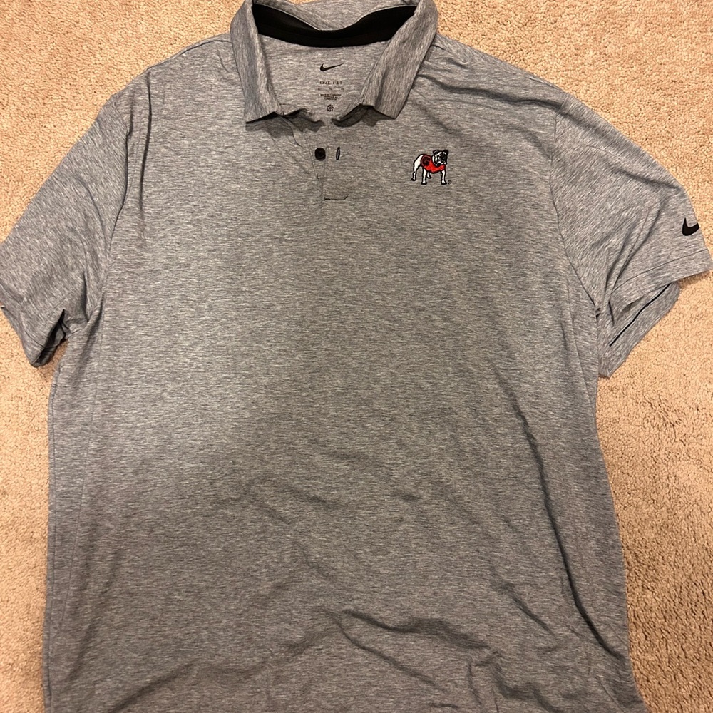 Nike UGA Heather Gray Polo Shirt with Embroidered Design